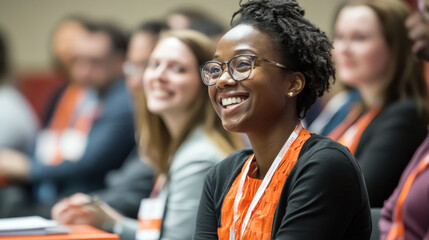 Obraz premium Diverse group of participants attending breakout sessions at a global conference.