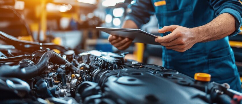 Vehicle maintenance tracking A mechanic using a tablet or computer to monitor a vehicle s maintenance schedule and history