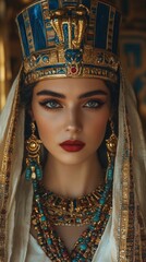 Obraz premium Ancient Egyptian Queen in Luxurious Palace Interior Generative AI