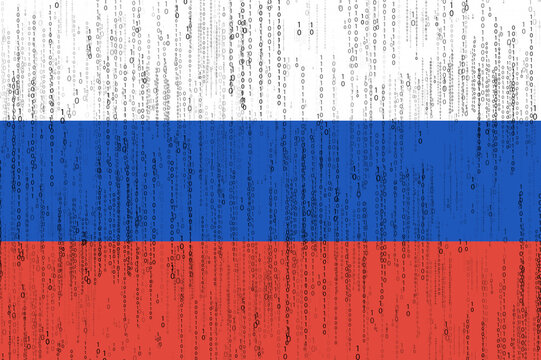 Data protection, binary code with Russia flag. Russian flag and matrix concept.