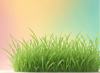 Fototapeta premium Lush Green Grass Growth Against a Soft Pastel Background at Sunset
