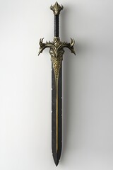 Medieval Greatsword with Black Blade and Gold Seam, Fantasy Weapon for Gaming or Historical Scenes Generative AI