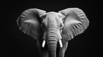Fototapeta premium Elephant in Fine Art Black and White Isolated on White Background for Studio Photography Generative AI