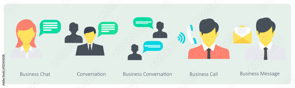 Wall mural a set of 5 communication icons as business chat, conversation, business conversation