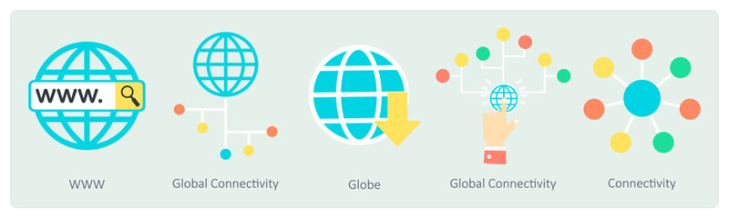 A set of 5 Communication icons as www, global connectivity