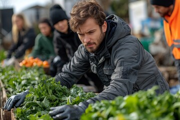 A diverse group of volunteers engaging in a community service project. Generative AI