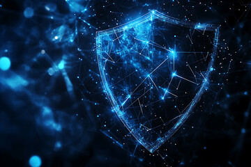 Abstract digital background banner featuring a shield, symbolizing cybersecurity