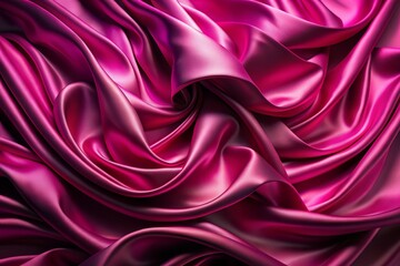 Obraz premium Elegant magenta pink satin fabric background features soft, flowing waves of smooth, lustrous texture, evoking luxury and sophistication in a modern abstract design.