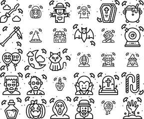 Set Of Halloween Icons Collection Isolated Silhouette Solid Icons Including Scary,Spooky,Costume,Horror,Halloween Vector Illustration Linear Pictogram Pack