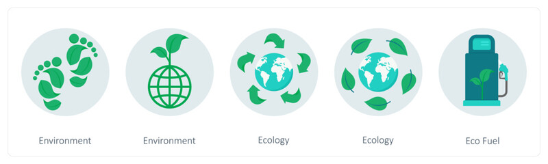 A set of 5 ecology icons as environment, ecology, eco fue