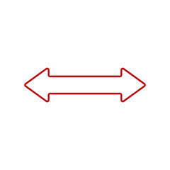 Double ended straight outline red arrow pointer. Dual wide long arrow. Vector illustration on white background. 