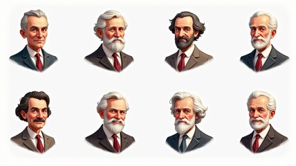 Elderly Businessmen Portraits - Illustration of Distinguished Elderly Men in Suits