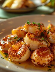 Gourmet Pulpo a la Gallega with Rustic Presentation and Olive Oil Garnish