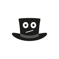 Top hat with a cartoon face. Cylinder hat. Vector illustration and drawing on a white background.