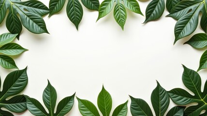 Naklejka premium Tropical Green Leaves Border Frame with Blank White Space for Text - Perfect for Nature and Botanical Designs
