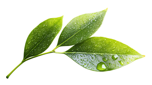 Fototapeta fresh green leaf with water droplets isolated on white or transparent png