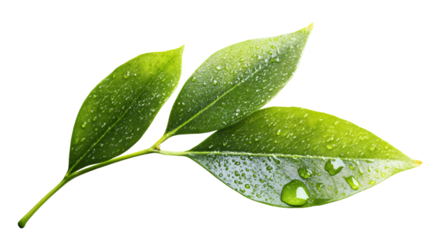 fresh green leaf with water droplets isolated on white or transparent png - Powered by Adobe