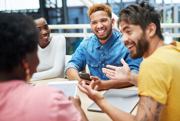 Meeting, startup and business people in discussion for planning, teamwork and project ideas. Creative agency, company and men and women talking for feedback, conversation and collaboration in office