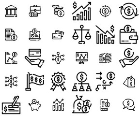 Mega Set Of Vector Finance And Business Vector Symbols Apps, Websites Ui Designs Suitable For Business,Finance,Dollar,Reporting,Money Vector Icons Illustration Collection