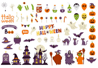 A collection of Halloween-themed design elements