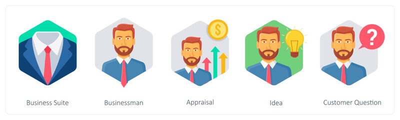 A set of 5 business icons as business suite, businessman, appraisal