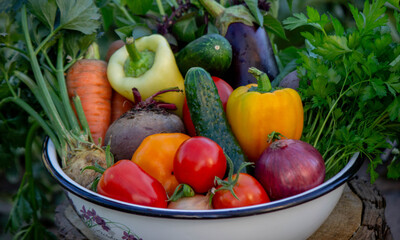 vegetables in a bowl on a hemp. Bio healthy food. Organic vegetables