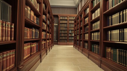 Obraz premium Law Library. The Law Firm's large array of books and legal references are neatly arranged in large bookcases