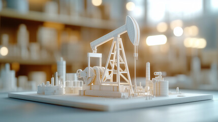 Smoothly designed 3D oil pump icon on a white background, emphasizing innovation in oil extraction technology.
