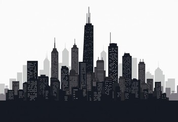Fototapeta premium Isometric Cityscape Silhouette: Skyscrapers, Business District, Urban Skyline