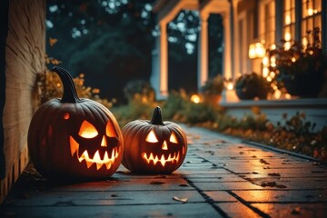 Fototapeta premium Halloween Pumpkins on Porch