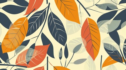 An abstract leaf pattern with a variety of leaf silhouettes and shapes, arranged in a modern and artistic design.