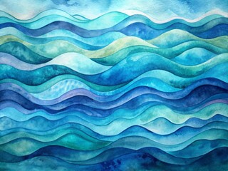 Obraz premium Vibrant abstract art background featuring navy blue hues, turquoise watercolor sea waves, and wavy gradient patterns on canvas and paper, evoking soothing oceanic feelings.