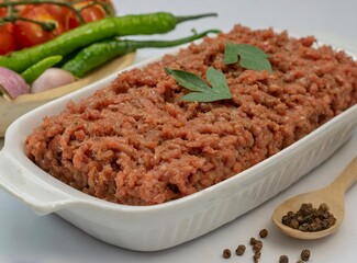 Minced Meat Served In White Kitchen Fountain