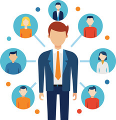 A man surrounded by other people, flat vector image, generative ai.