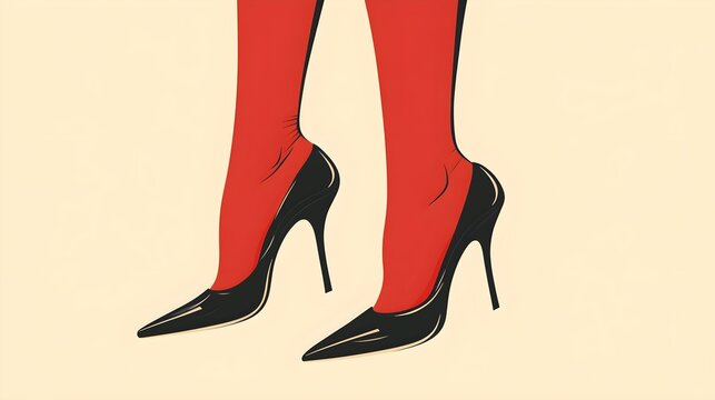 elegancja, minimalizm, wysokie obcasy, kobiecość, styl, szyk, moda, szpilki, nogi, minimalizm, ilustracja, prostota, czerwień, czarny, beż, kontrast, kobieca sylwetka, gracja, pewność siebie