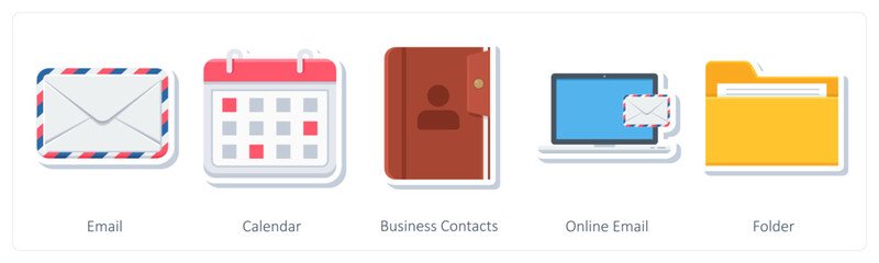 A set of 5 business icons as email, calendar, business contacts