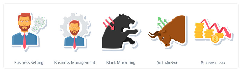 Obraz premium A set of 5 business icons as business setting, business management, black marketing