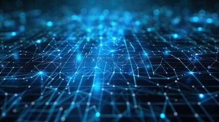 Obraz premium An abstract technology background with a grid of luminous lines and data points.