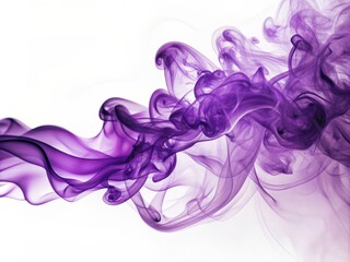 Fototapeta premium Vibrant purple smoke unfurls across a pristine white background, swirling with mesmerizing tendrils of mist, evoking a dreamy, ethereal atmosphere of mystery and enchantment.