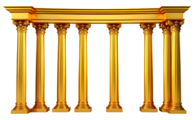 gold ancient column isolated on transparent background. vintage pillars isolated