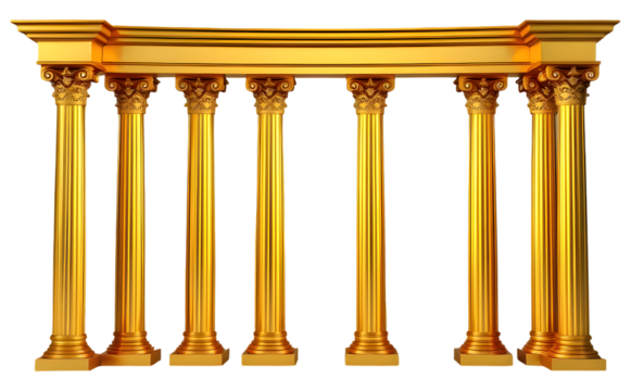 gold ancient column isolated on transparent background. vintage pillars isolated