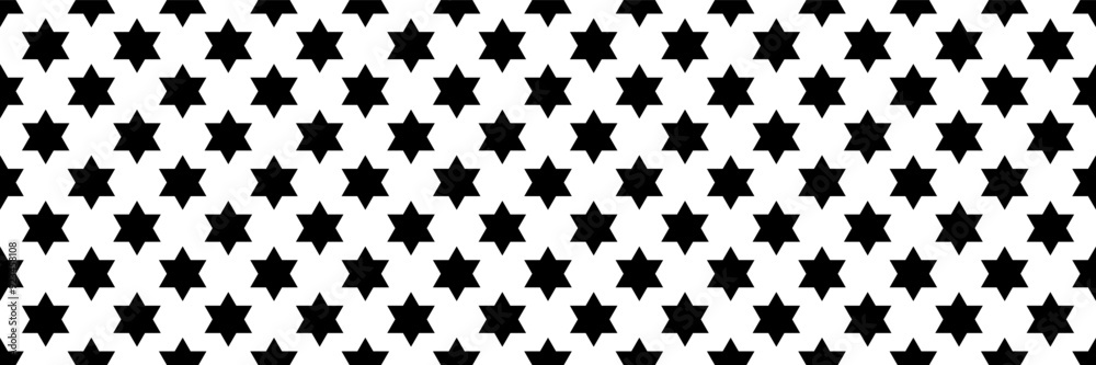 Poster horizontal seamless of black six angles star for pattern and background.