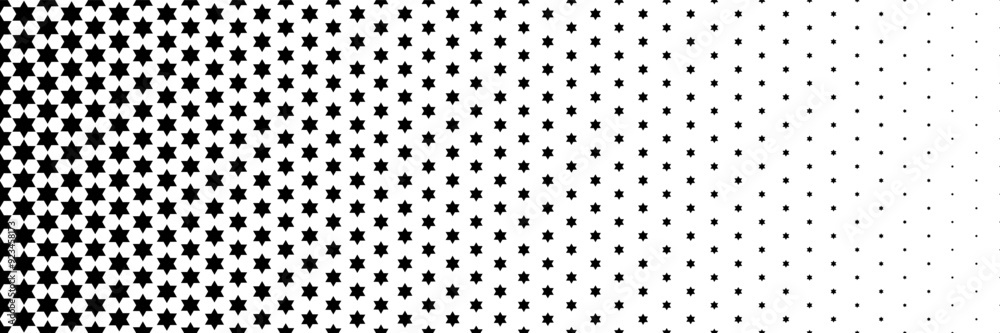 Poster horizontal halftone of black six angles star design for pattern and background.