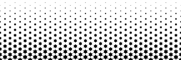 horizontal halftone of black six angles star design for pattern and background.