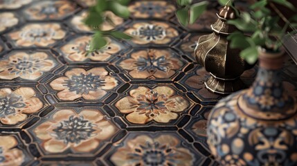 An elegant Arabic design with a series of repeating hexagonal and octagonal patterns.