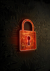 Red Hot Cybersecurity Lock on Circuit Board Background