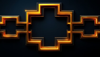 Fototapeta premium Golden Illuminated Geometric Frame on Dark Background