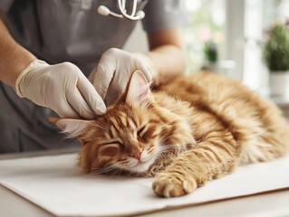 Gentle Cat Examination in a Modern Veterinary Clinic, a Relaxed Feline Receiving Professional Care from a Compassionate Veterinarian