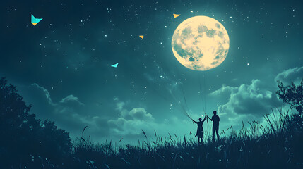 gold, moon, religion, religious, full, god, india, indian, moonlight, silhouette, tradition, full moon, hinduism, night, illustration, celebration, cloud, vector, atmosphere, bokeh, celebrate, culture