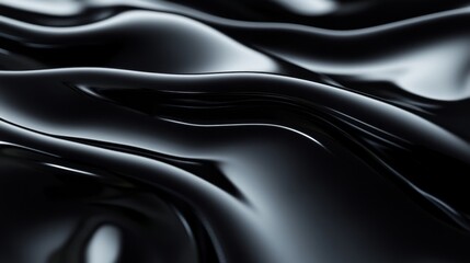 Fototapeta premium Abstract photo of a black liquid surface with smooth, flowing waves, representing fluidity, movement, and depth.